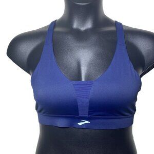 Brooks NWT Medium Drive Plunge Run Sports Bra Navy Ice Olive Compressive Strappy